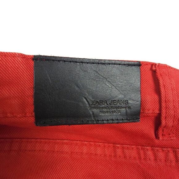 ZARA Man 90s Slim Tapered Moto Jeans Bright Red Denim Men 32 x 34 Neopunk Grunge - Picture 8 of 8